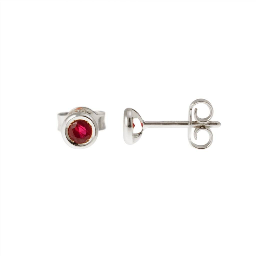 White Gold Ruby Circle Earrings 4.5mm