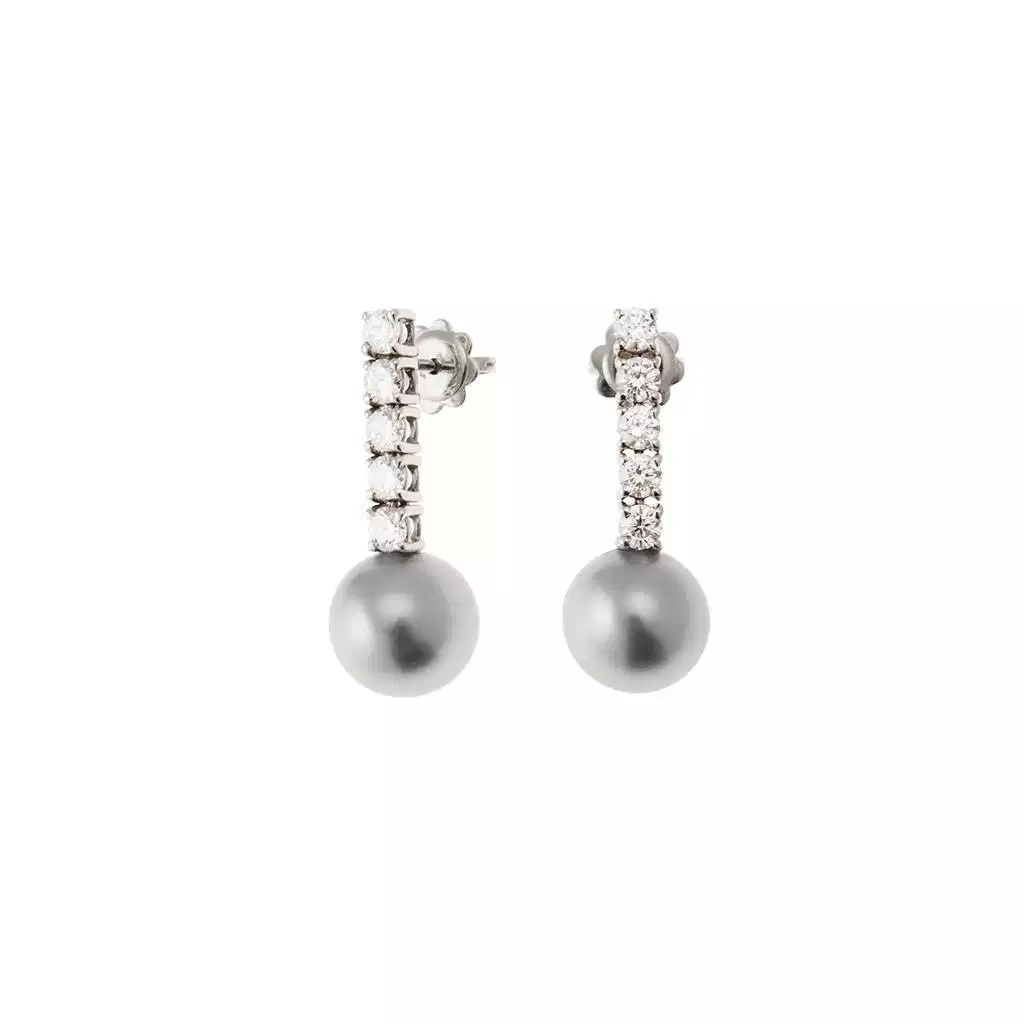 Pendant earrings with 10 diamonds and Tahitian Pearls
