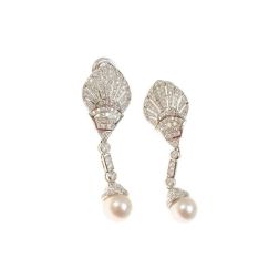 Art Deco Pendant Earrings 186 Diamonds and Akoya Pearls