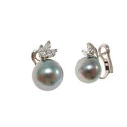 Lobe earrings with Tahitian Gray Pearl and 6 Navette Diamonds