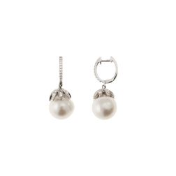 Hoops Leaf Earrings with Baroque Australian Pearls and Diamonds in White Gold