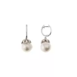 Orecchini Boccole a Foglie con Perle e Diamanti in Oro Bianco