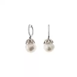 Orecchini Boccole a Foglie con Perle e Diamanti in Oro Bianco
