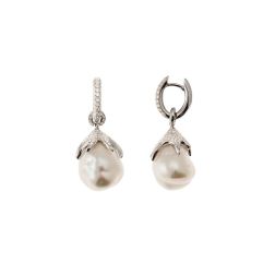 Corolla Hoops with Pavé Diamonds and Baroque Pearls