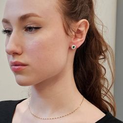 Photo of worn 5x4mm Emerald with 20 Diamonds Kate earrings