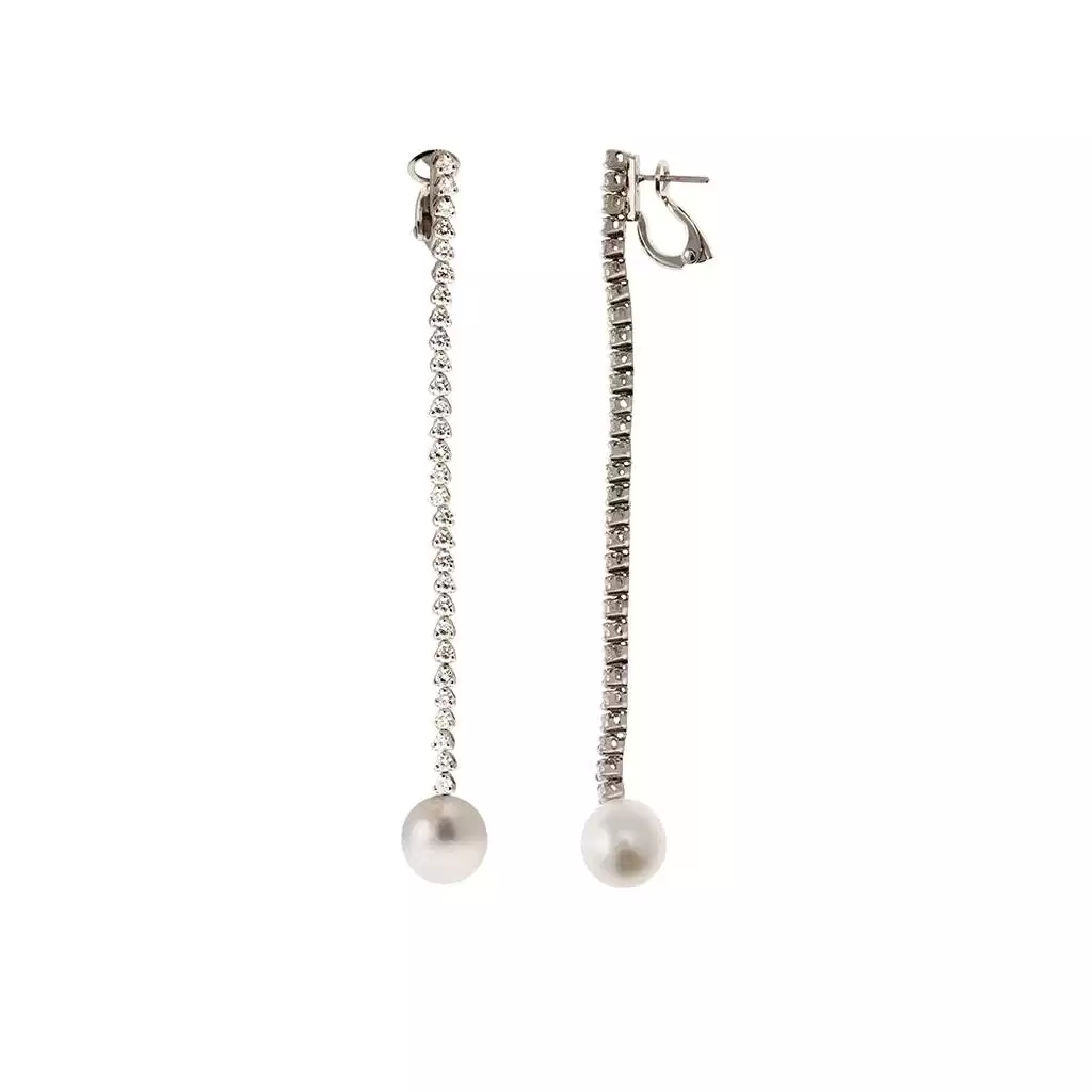 Pendant Tennis Earrings with 58 Diamonds and Australian Pearls
