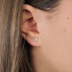 Photo of worn Circle Point of Light Earrings 4.50mm
