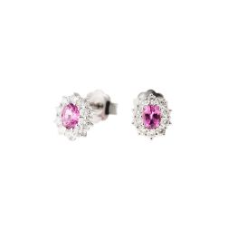 Orecchini Kate Zaffiro Rosa 5x4mm e 20 Diamanti