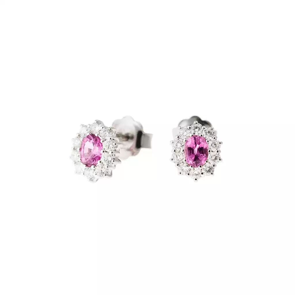 Orecchini Kate Zaffiro Rosa 5x4mm e 20 Diamanti
