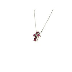 Collana con Croce 5 Rubini e 1 Diamante - Larghezza 6.7mm