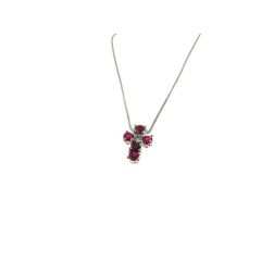 Necklace with Cross 5 Rubies and 1 Diamond - Width 6.7mm