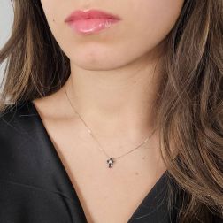 Photo of worn Necklace with Cross 5 Black Diamonds and 1 Diamond - Width 6.7mm