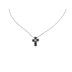Necklace with Cross 5 Black Diamonds and 1 Diamond - Width 6.7mm