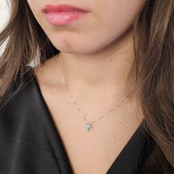 Photo of worn Necklace with Cross 5 Blue Diamonds and 1 Diamond - Width 6.7mm
