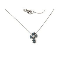 Necklace with Cross 5 Blue Diamonds and 1 Diamond - Width 6.7mm