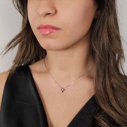 photo of worn Necklace with Cross 5 Rubies and 1 Diamond - Width 6.7mm