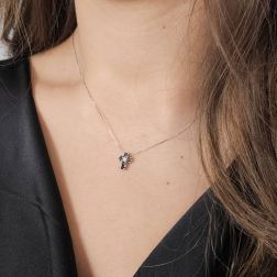 Photo of worn Necklace with Cross 5 Black Diamonds and 1 Diamond - Width 6.7mm