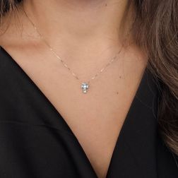 Photo of worn Necklace with Cross 5 Blue Diamonds and 1 Diamond - Width 6.7mm