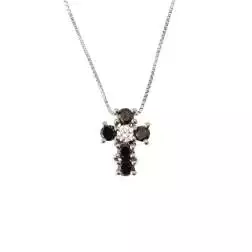 Collana con Croce 5 Diamanti Neri e 1 Diamante Bianco - Larghezza 6.7mm