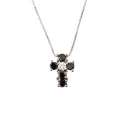 Necklace with Cross 5 Black Diamonds and 1 Diamond - Width 6.7mm
