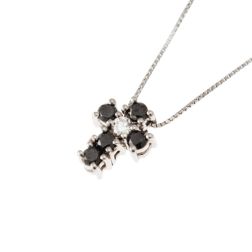 Necklace with Cross 5 Black Diamonds and 1 Diamond - Width 6.7mm