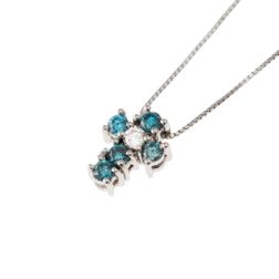 Necklace with Cross 5 Blue Diamonds and 1 Diamond - Width 6.7mm