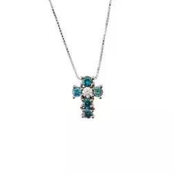 Collana con Croce 5 Diamanti Blu e 1 Diamante Bianco - Larghezza 6.7mm