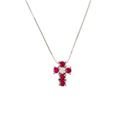 Necklace with Cross 5 Rubies and 1 Diamond - Width 6.7mm