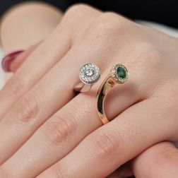 Photo of worn Emerald and Diamonds Steli Ring in Rose and White Gold