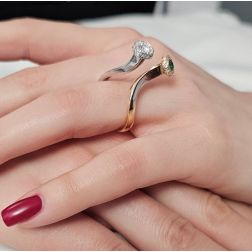 Photo of worn Emerald and Diamonds Steli Ring in Rose and White Gold