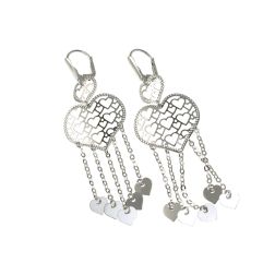 Orecchini Pendenti Cuori in Oro Bianco 18kt
