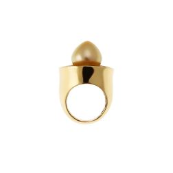 Anello con Perla Gold a goccia e Diamanti Gialli a giro