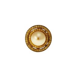 Ring with Gold pearl drop and Yellow Diamonds in a circle