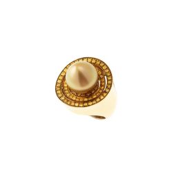 Anello con Perla Gold a goccia e Diamanti Gialli a giro