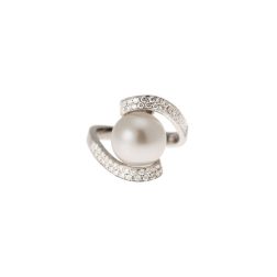 Anello Spirale Elegante Diamanti e Perla Australiana