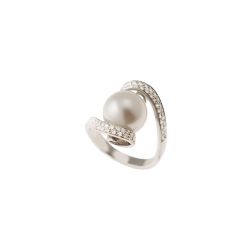Anello Spirale Elegante Diamanti e Perla Australiana