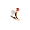 Anello Steli Diamanti e Rubino in Oro Rosa e Bianco - Misura 15