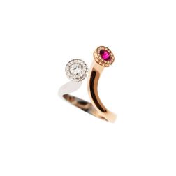 Anello Steli Diamanti e Rubino in Oro Rosa e Bianco