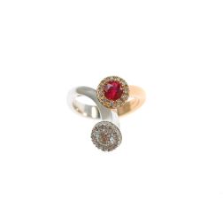 Anello Steli Diamanti e Rubino in Oro Rosa e Bianco