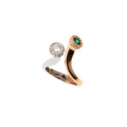 Anello Steli Smeraldo e Diamanti in Oro Rosa e Bianco - Misura 16