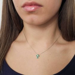 Photo of worn Necklace Cross Emeralds - Width 8.3mm