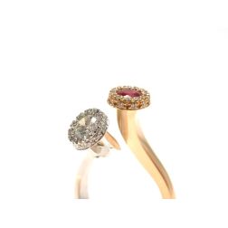 Anello Steli Diamanti e Rubino in Oro Rosa e Bianco