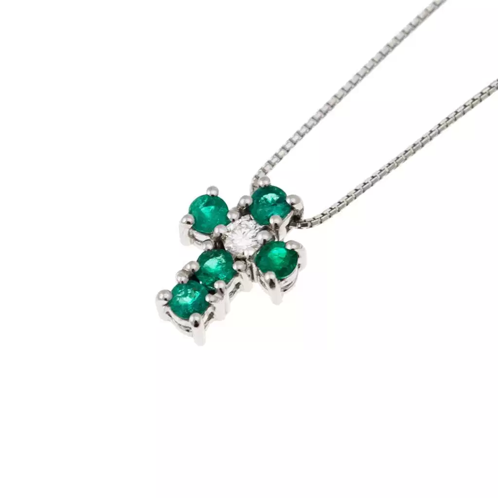 Collana con Croce Smeraldi - Larghezza 8.3mm