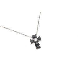 Collana con Croce di Diamanti Neri e 1 Bianco - Larghezza 8.3mm