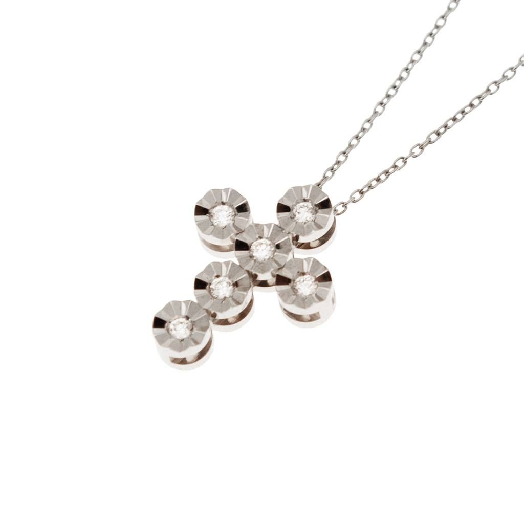Cross Necklace with 6 Faceted Circle Diamonds