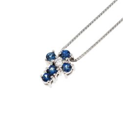 Necklace with Cross 5 Blue Sapphires and 1 Diamond - Width 6.7mm