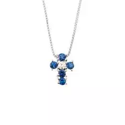 Collana con Croce 5 Zaffiri Blu e Diamante - Larghezza 6.7mm