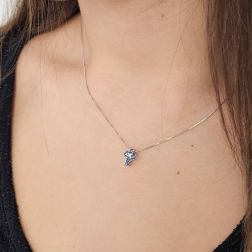 Photo of worn Necklace with Cross 5 Blue Sapphires and 1 Diamond - Width 6.7mm