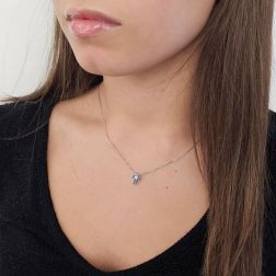 Photo of worn Necklace with Cross 5 Blue Sapphires and 1 Diamond - Width 6.7mm