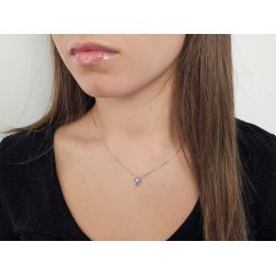Photo of worn Necklace with Cross 5 Blue Sapphires and 1 Diamond - Width 6.7mm